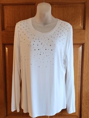 I.N.C. White Rhinestone Bling Crew Neck Tee